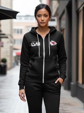 NWT Women’s Black Full Zip Hoodie Jacket NFL KC Chiefs Super Bowl Champions- XXL